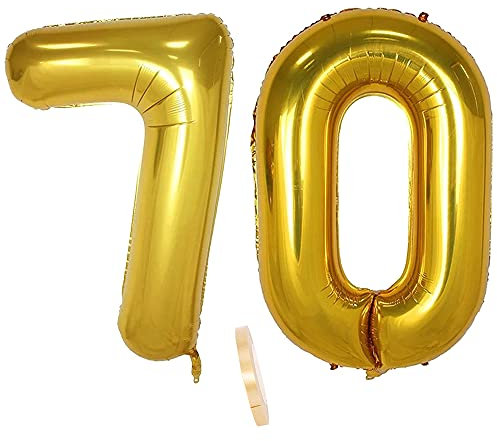 2 globos numeros 70 años, Number globo número 70 Dorado para Hombres Mujeres niños,40 Figuras Gold globo de lámina de helio inflable, gigante grande decoración fiesta de cumpleaños boda (xxxl 100cm)