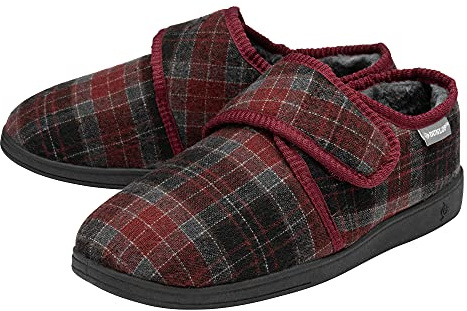 Dunlop Mens Touch Fastening Full Slipper - Burgundy/Grey - UK 9