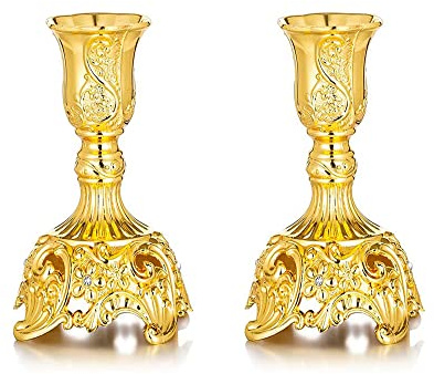 Tiardey 2 st 9,9 cm shabbat ljusstakshållare avsmalnande ljushållare, utsmyckade ljushållare för heminredning kontor bröllop bord mittpunkt – guld