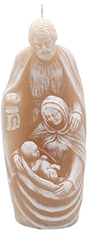 Dekohelden24 Candela di Alta qualità Come Sacra Famiglia in Marrone Chiaro con Glitter, Dimensioni (Lunghezza x Larghezza x Altezza): Circa 6 x 7 x 22 cm, 22 cm