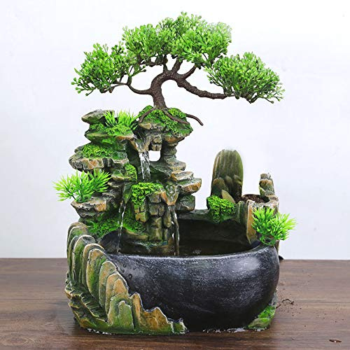 Fontana da interni, giardino roccioso, acquario, pianta verde, fontana in poliresina, fontana per interni per soggiorno, desktop, bonsai ornamenti, fontana decorativa da tavolo per l'ufficio a casa