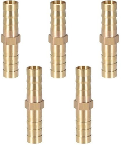 TOP-VIGOR 5pcs 8mm Brass Barb Hose Fitting Straight Connector Coupler, Straight Barb Hose Fitting Joiner for Air Gas Water Fuel