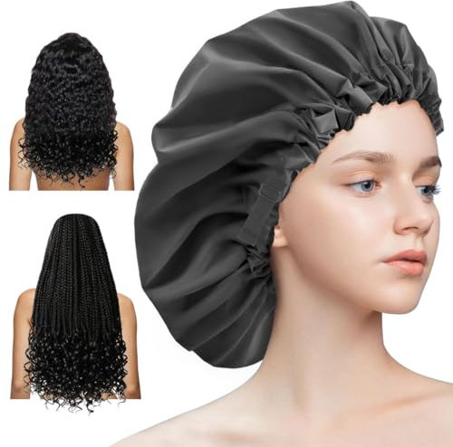 Aquior Extra Adjustable Double-Layer Waterproof Reusable Shower Cap, Large Size for All Hair, Girls Spa Bath, Soft and Comfortable