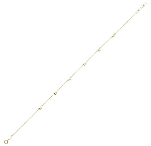 JC Schmuck | Damen Fusskette in 585 Gold mit Sternen | Fußkette Fußkettchen Ankerkette Schmuck | Länge verstellbar 23 cm bis 25 cm | 8447