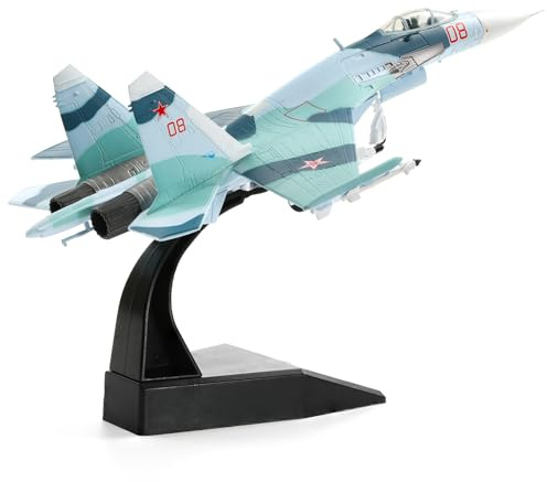NUOTIE Sukhoi Su-27 Flanker 1/100 Druckguss-Metall-Flugzeugmodellbausatz Sowjetunion-Militärkämpfer-Legierung, vorgefertigtes Replika-Flugzeugmodell mit Ausstellungsstand | Vorgefertigtes Flugzeugmodell mit Ständer für Erwachsene oder als Geschenk