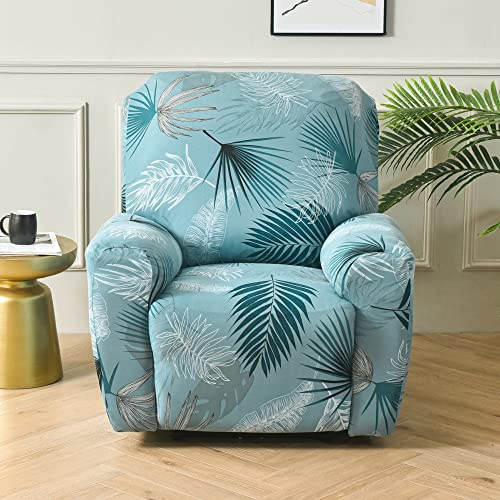 FANSU Stretchhusse für Relaxsessel Sesselbezug, 1 Sitzer Sesselschoner für Recliner Stuhl Sessel, Mode Stretch Sofabezug, Elastisch Bezug für Fernsehsessel Liege (1 Sitzer,Blaues Blatt)