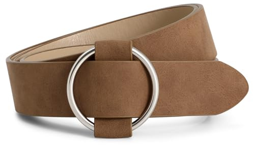 XZQTIVE Gürtel Damen Ledergürtel mit Kreis Schnalle No Pin & Hole Verstellbare Taille Gürtel für Jeans, Braun, Fit Taille Größe unter 90cm