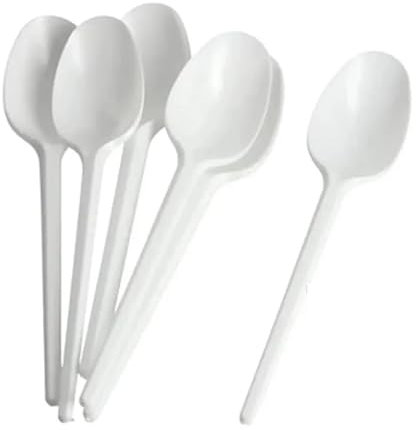 Pack of 100 White Economy Spoons Cutlery, Reusable Microwave- Safe Table Spoon, Ideal for Birthday, Parties, Wedding, Camping and Daily Use (Spoons-100)