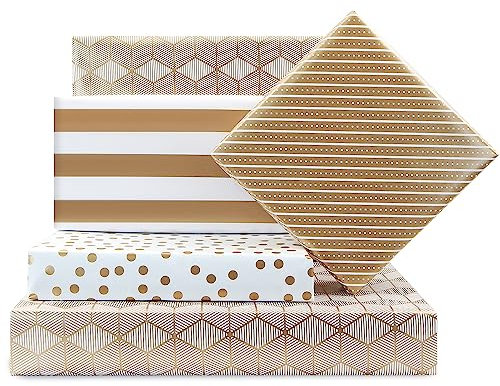 Hochzeits Geschenkpapierrollen, Geschenkpapier, 4 Rollen 43 x 300 cm pro Rolle mit Streifen-Punkte-Muster, 4 Roségold-Designs Geschenkpapier-Minirolle für Geburtstag, Hochzeit, Babypartys
