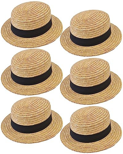 Edozos 6 sombreros de paja con banda negra para damas y caballeros, sombrero de verano para colegiala, accesorios de disfraz
