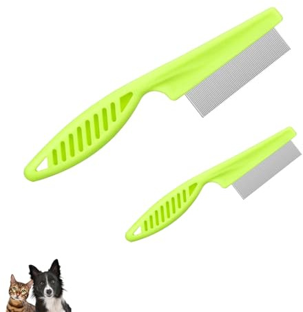 Ryaupy 2 Stücke Flohkamm, Läusekamm, Staubkamm, Haustierkamm Entfernen Flöhe Staub Schuppen und Schlamm für Hunde Katzen und Kaninchen, Grün
