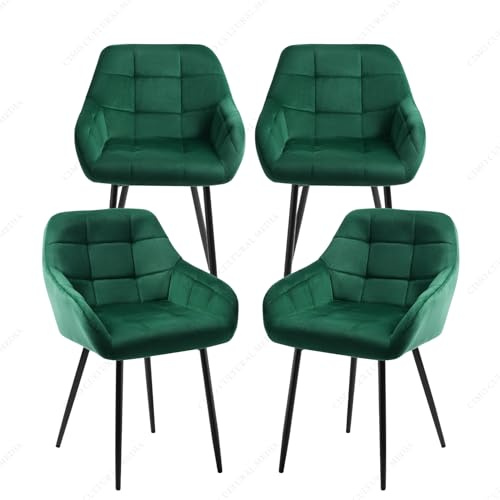JINPALAY 4er Set Esszimmerstühle mit Armlehne Samt Grün Küchenstühle 4er Set Polsterstuhl Design Modern Wohnzimmerstuhl mit Rückenlehne (4)