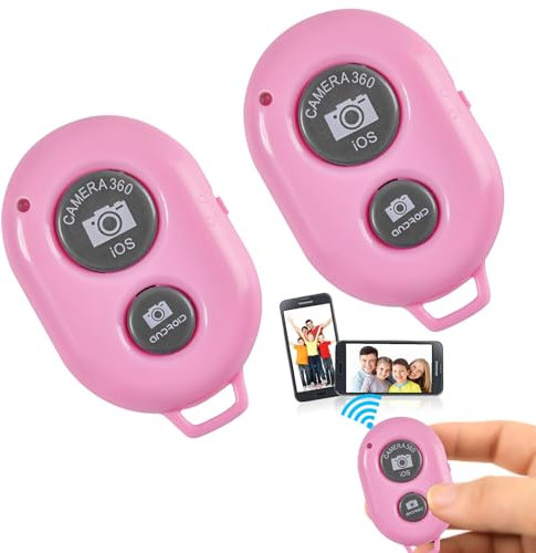 Telecomando Bluetooth per Selfie, Telecomando per Telecamere Senza Fili Bluetooth, 2 Pezzi Bluetooth Telecomando Otturatore per Fotocamera, Telecomando Bluetooth, Compatibile Ios E Android, Rosa
