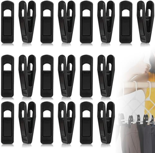 ZEACCT 15 Grucce Antiscivolo, Clip per Grucce, Robuste Clip per Pantaloni con Dita per la Maggior Parte dei Vestiti, Pantaloni e Gonne, Nero