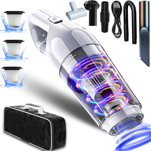Aspirateur à Main,15000PA Aspirateur Voiture sans Fil Puissant Portable Mini 120W,Multifonctionnel avec 3 Filtres HEPA Aspirateur de Table Humide et Sec Rechargeable pour Maison Bureau Canapé