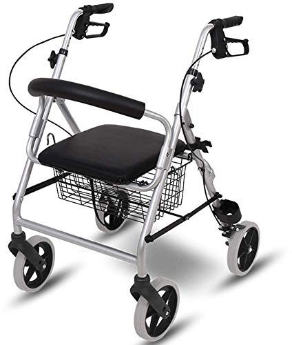 AGSu Rollator, Aluminium, Silber, Faltbar, Sitz, Einkaufskorb, Gehhilfe für Erwachsene/Elderly, Max. 100 kg, 80-94 cm einstellbar