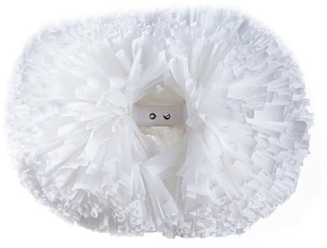 Hrlace 2 Stück Cheerleading Pompons Professional Cheerleader Pom Poms Kunststoff Handblumen Bunte Cheerleading Puschel mit Griff für Sportwettbewerb Cheer Dance Party Weiß 3.5Zoll 21×26cm