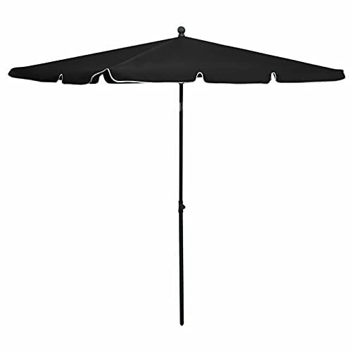 ShCuShan Gartenschirm mit Mast, 210 x 140 cm, schwarz, Gartenschirm, Sonnenschirm für Balkon, Schwarz