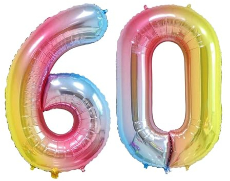 Geburtstag zahlen Luftballon 60 jahre-Farbverlauf XXL Jumbo Folienballon 40 Zoll – 101 cm Luftballons 60 Geburtstag Junge Mädchen Babyparty Geburtstagsdeko Jubiläumsparty Dekoration