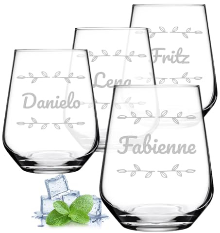 polar-effekt Trinkgläser 4er-Set 425 ml mit Gravur - personalisierte Wassergläser - ideal für Wasser, Saft und Cocktails - hohe Stoßfestigkeit - Gläser für Partys
