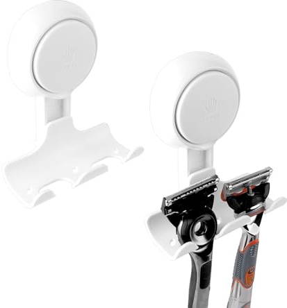 Linkidea 2er-Pack wiederverwendbarer Rasiererhalter für die Dusche, Saugnapfhaken fürs Badezimmer, kompatibel mit Gillette Fusion 5, Dorco Pace 6 Pro und Harry's 5 Blade (Weiß)