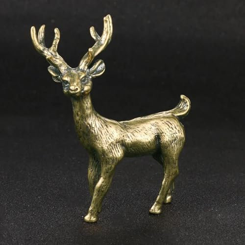 DUOLAIYUNSO Bronzefigur, 6,3 x 5 cm, Messinghirsch, kleine Statue, Arbeitszimmer, Schreibtisch, Ornament, niedliches Tier, Hirsch, Miniatur, Tee, Haustier-Dekoration, Zubehör, Heimdekoration