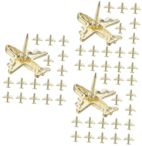 NUOBESTY 90 STK Reißzwecke aus Metall für Flugzeuge Karte dekorative Reißzwecken Neuheit Push-Pin dekorativer Drucktack Flugzeug-Stecknadel Pinnwand Pinnwand Flugzeug-Pin Daumennägel Golden