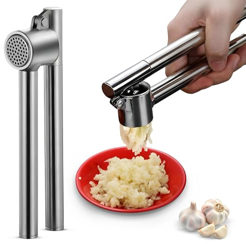EVOKK Stainless Steel Garlic Press – No Peeling Premium Garlic Presser, Easy Clean Detachable Design, Dishwasher Safe Garlic Crusher for Fine Minced Garlic (Circular)