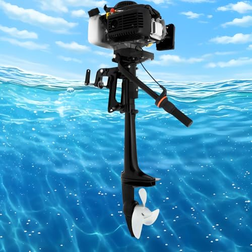 Außenborder, 4 PS 4 Takt 55cc Schlauchboot Motor, Aussenborder Benzinmotor, CDI Zündung, 2800W, Fischerboot Motor, Außenborder Bootsmotor für Schlauchboote, Fischerboote, Angelboot