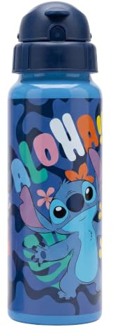 Disney Stitch Wiederverwendbare Flasche, Stitch Kantenbeständiges Design, Wasserflasche für Mädchen, Reiseflasche mit Strohhalm, Fassungsvermögen 550 ml (Dunkelblau)