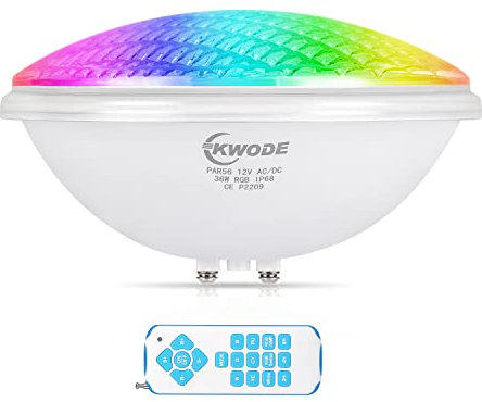 KWODE 36W RGB Lumières de Piscine par56, Timing 2/4/6H Ampoule LED, IP68 étanche à l'eau, Spot sous - Marin Projecteur Piscine Avec télécommande