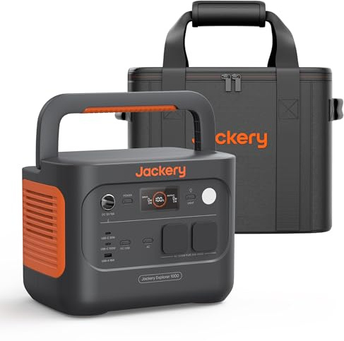 Jackery Explorer 1000 v2 Estación de Energía Portátil con Bolsa de Tamaño M, 1070Wh/1500W Batería LiFePO4, Carga Rápida 1H, 8 Puertos USB-C/A AC/DC, Generador Solar para RV, Acampada, Hogar