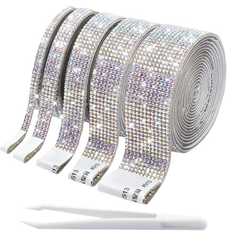 5 Rollos Cinta de Cristal Cinta de Diamantes Autoadhesiva para Manualidades, Ropa, Zapatos, Espejo, Decoración De Fiesta De Vestido Cumpleaños