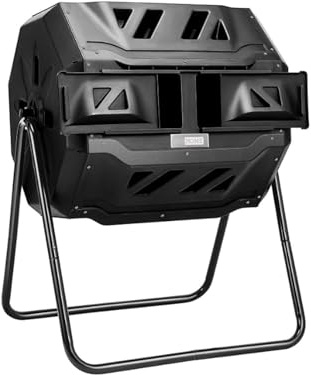 HSHBGS Compostador Giratorio de 160L, Bandeja de compostaje para Exteriores, Compostera giratoria de Doble cámara para la descomposición de Compost, con Orificios de ventilación, Negro
