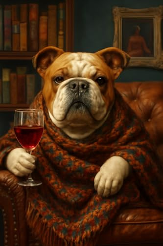 Medrialife Diamantmalerei Set 30×40 cm Bulldogge mit Weinglas im Sessel für Erwachsene und Anfänger ohne Rahmen als Geschenk geeignet
