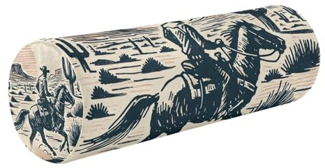 Nesatuwa Desert Cowboy Sketch Round Cervical Roll Cylinder Bolster Pillow Memory Foam Neck Pillow with Removable Washable Cover Stiff Pain Relief for Head, Legs, Back