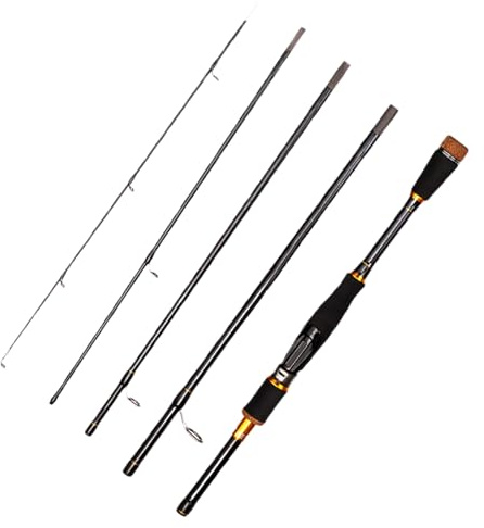 Canne à pêche portable en carbone – Canne à pêche haute sensibilité 2,1 m ML | Bâton de lancer télescopique léger, canne à leurre en fibre de carbone durable pour voyage, eau douce et salée