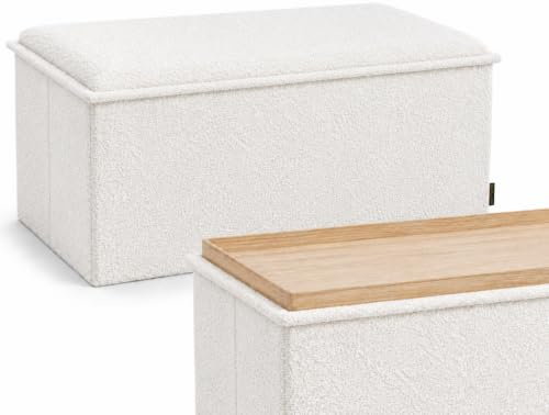 RIOGOM ®️ Puff Almacenaje Plegable con Mesa de Madera Reversible Tela Suave | Taburete Reposapies Sofa | Baúl de Almacenamiento para Cama, Dormitorio, salón, Comedor o Recibidor 38x76x38cm