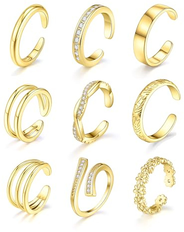 SONNYX 18K Gold Plated Gold Toe Rings for Women Adjustable Silver Toe Rings Foot Jewelry for Summer Beach Gold