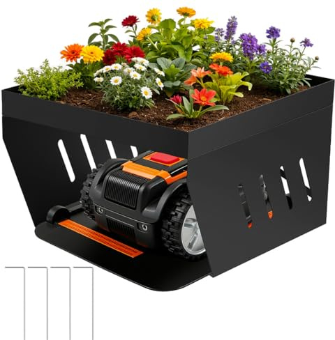 Jaxguom robotgräsklippare garage, garage för robotgräsklippare med planteringslåda, vind- och väder, gräsklippare garage, skydda robotgräsklipparen från UV-strålning, stålbaldakin för gräsklippare