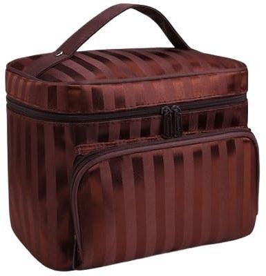 Waschtasche Lattice Big Kosmetiktasche for Damen, gestreift, wasserdicht, professionelles Kulturbeutel-Set, Wash Necessaire, Reise-Organizer, Make-up-Box(Stripe Brown)