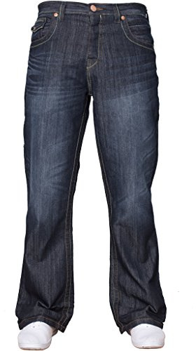APT Mens Basic Blue Bootcut Wide Leg Flared Work Casual Jeans Big Sizes Dark Wash 36 W X32