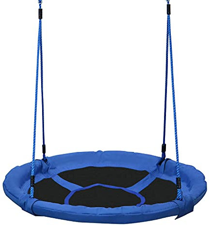 HOMCOM Columpio Nido Infantil Jardín Columpio para Bebé Asiento de Columpio Plegable Asiento Cómodo Carga 100kg Jardín Interior y Exterior Ø100x180 cm Azul