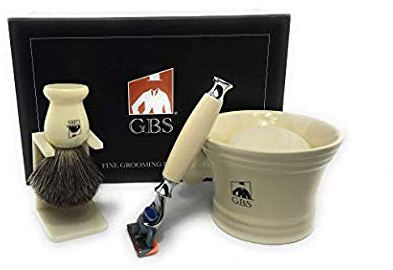 G.B.S Men's Grooming Kit - 5 Blade Ivory Razor, Ceramic Mug, Glycerin Soap, Shaving Brush, Stand Ultimate Includes 1 Blade