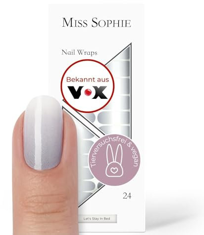 Original Miss Sophie Nagelfolien Let's Stay In Bed I 24 ultra-dünne Nagellack-Streifen mit Farbverlauf Grau, Weiß I Für Finger-&Fußnägel I Hält auf Natur- sowie lackierten, Acryl-, Gel-&Shellac-Nägeln