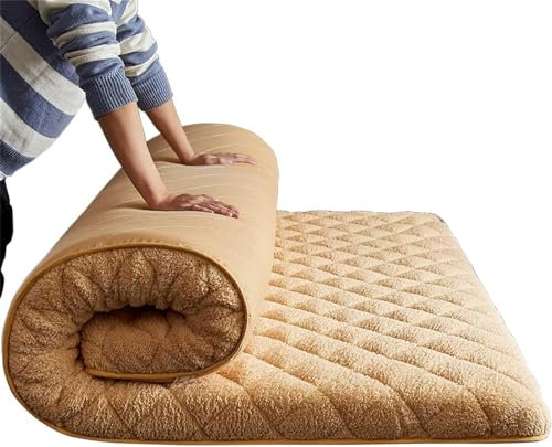 WEISHIDAI Japanische Futon-Bodenmatratze Aus Winterfleece, Gemütliche Zusammenklappbare Sherpa-Rollmatratze, Flauschige Schlafunterlage Aus Kunstfell (Color : Camel, Size : Full)