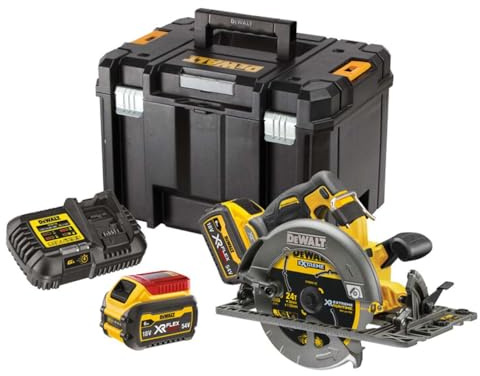 DEWALT Sierra Circular sin escobillas XR FLEXVOLT 54V mit 2x 54V/18V Li-Ion 6Ah Batterien, Ø190mm und 61mm Prof., mit Basis und TSTAK VI Koffer
