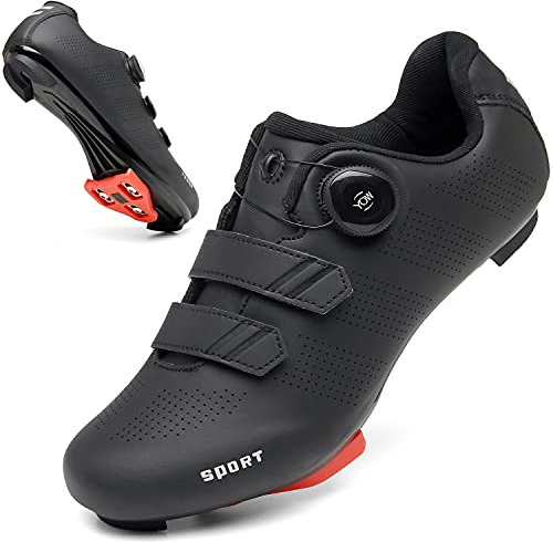 Cykelskor för män kvinnor lysande vägcykling ridskor pelotonskor andningsbara kil kompatibel SPD look delta inomhus cykelskor, Black218, 37 EU