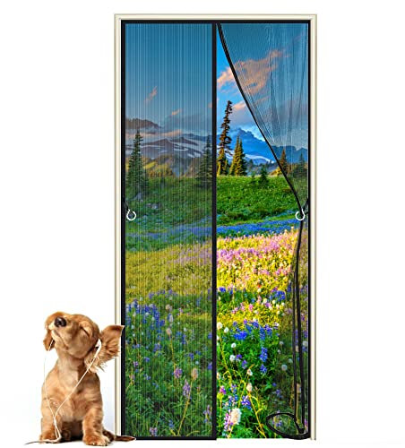 Fly Screen Door, 160 x 235 cm Let Fresh Air in, No Tools Required Fits onto Single Doors, Sliding Doors, Campers & More (Black)