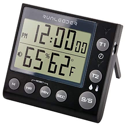 HonorMeet Digitaler Dual-Küchentimer, Countdown/Up, tägliche Luftfeuchtigkeits- und Temperaturanzeige, Erinnerungssummer, Speicher zum Kochen, Backen, Lesen, Treffen, tägliches Training (Black)